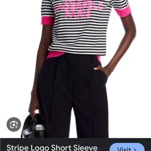 Karl Lagerfeld Paris Stripe Logo Short Sleeve sweater Black and White